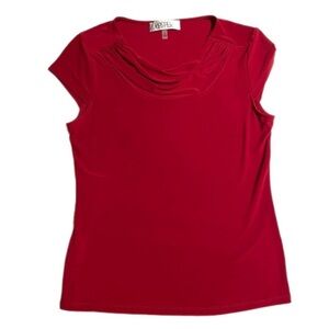 Kasper FREE with Purchase Red drapey cowl neckline Short Sleeve Top Size XS